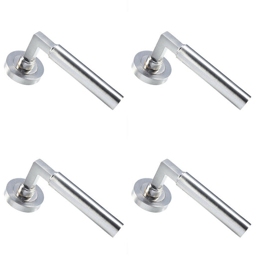 4x PAIR Straight Round Bar Handle on Round Rose Concealed Fix Satin Nickel Loops