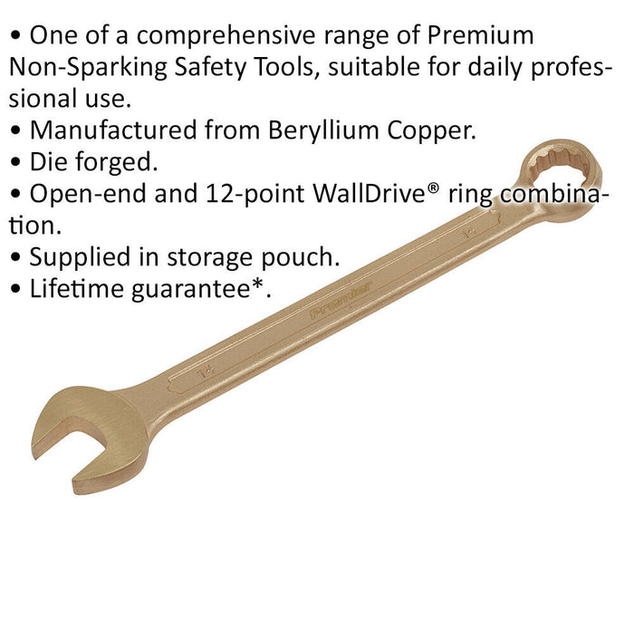 14mm Non-Sparking Combination Spanner - Open-End & 12-Point WallDrive Ring Loops