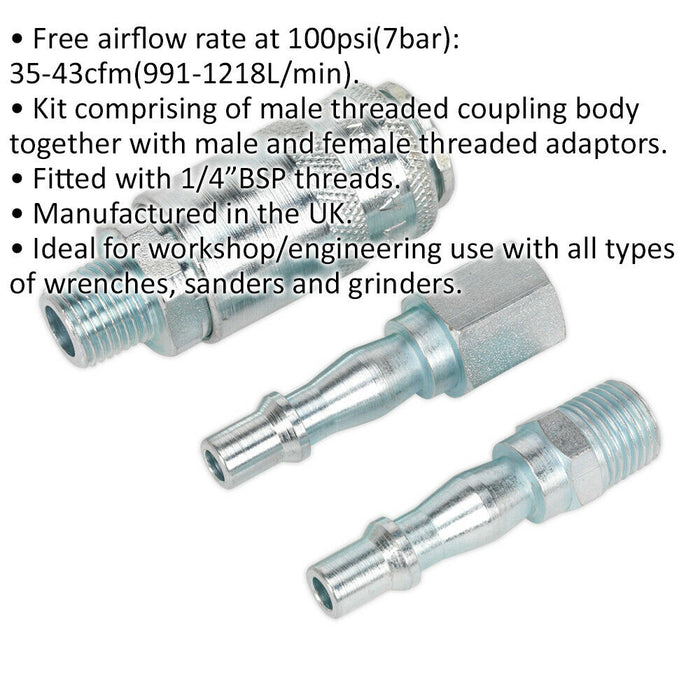 1/4 Inch BSP Air Tool Coupling Kit - Male Coupling Body - Male Female Adaptors Loops