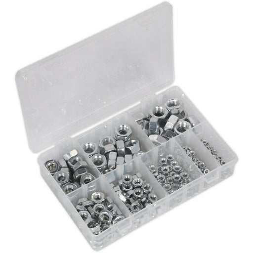 255 Piece Steel Nut Assortment - M4 to M16 - Partitioned Storage Box - DIN 934 Loops