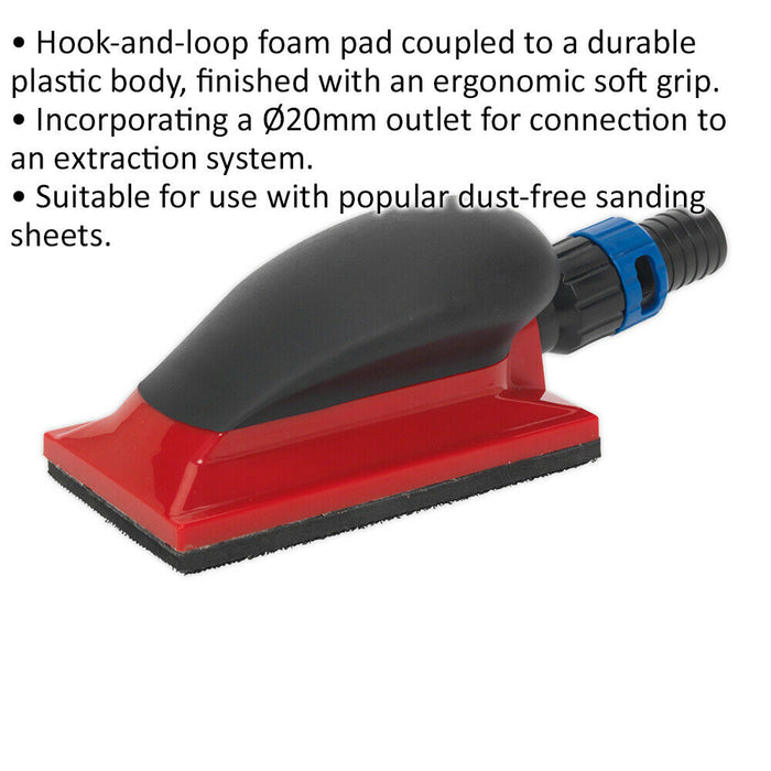 Dust Free Sanding Block - 70mm x 120mm - Hook and Loop Foam Pad - 20mm Outlet Loops