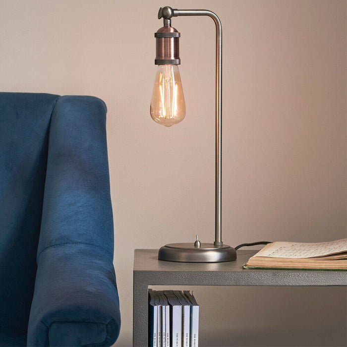 Modern Hangman Table Lamp Aged Copper Pewter Industrial Metal Arm Bedside Light Loops