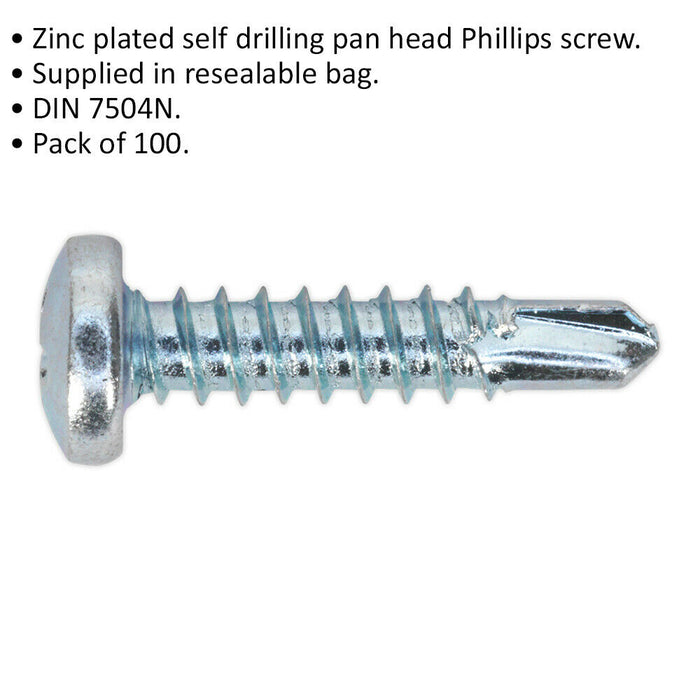 100 PACK 4.2 x 19mm Self Drilling Phillips Pan Head Screw - Zinc Plated Fixings Loops