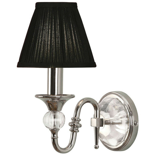 Diana Luxury Single Curved Arm Traditional Wall Light Nickel Crystal Black Shade Loops