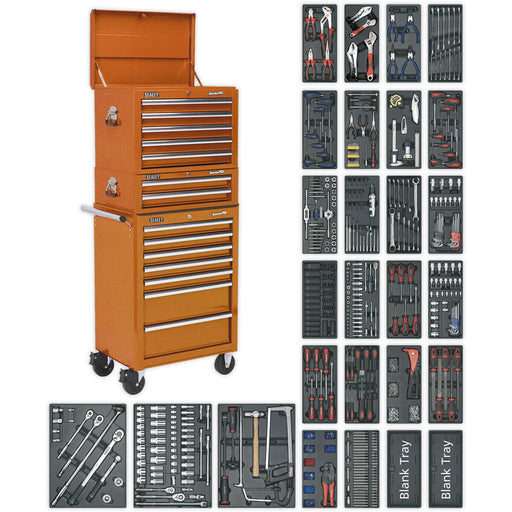 14 Drawer Topchest Mid Box & Rollcab Bundle - 1179 Piece Tool Kit - Orange Loops