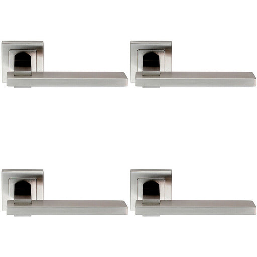 4x PAIR Square Cut Rectangular Handle on Square Rose Concealed Fix Satin Steel Loops