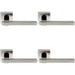 4x PAIR Square Cut Rectangular Handle on Square Rose Concealed Fix Satin Steel Loops