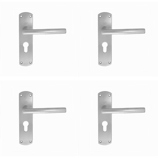 4x Rounded Straight Bar Handle on Euro Lock Backplate 170 x 42mm Satin Chrome Loops