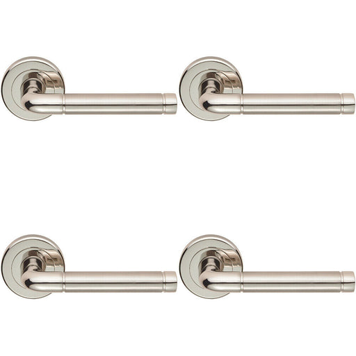4x PAIR Straight Elliptical Lever on Round Rose Concealed Fix Dual Nickel Loops