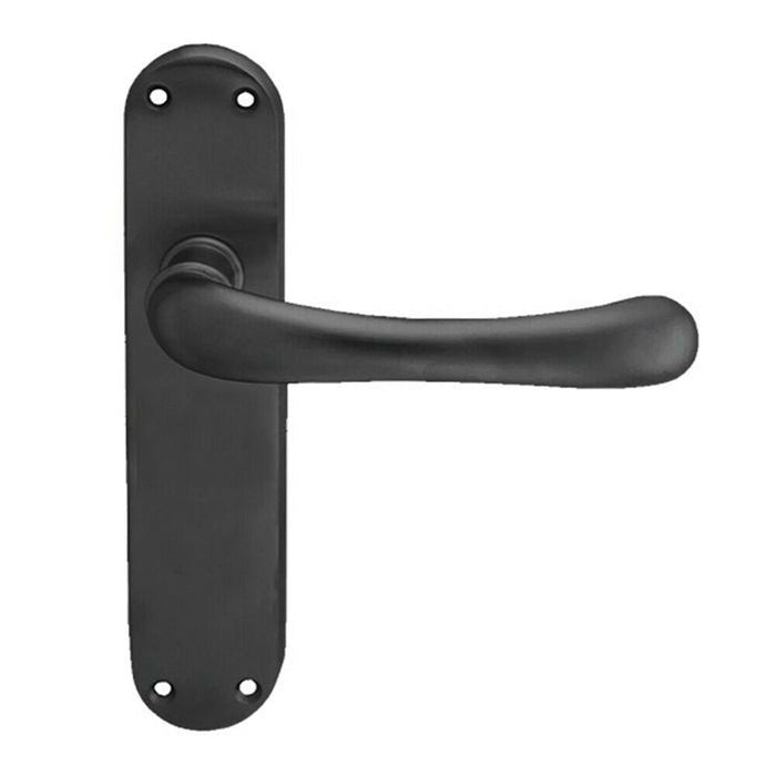 PAIR Smooth Rounded Handle on Shaped Latch Backplate 185 x 42mm Matt Black Loops