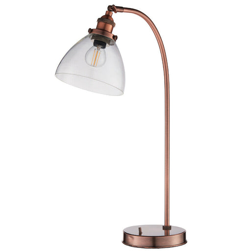 Industrial Curved Table Lamp Tarnished Copper & Glass Shade Modern Bedside Light Loops