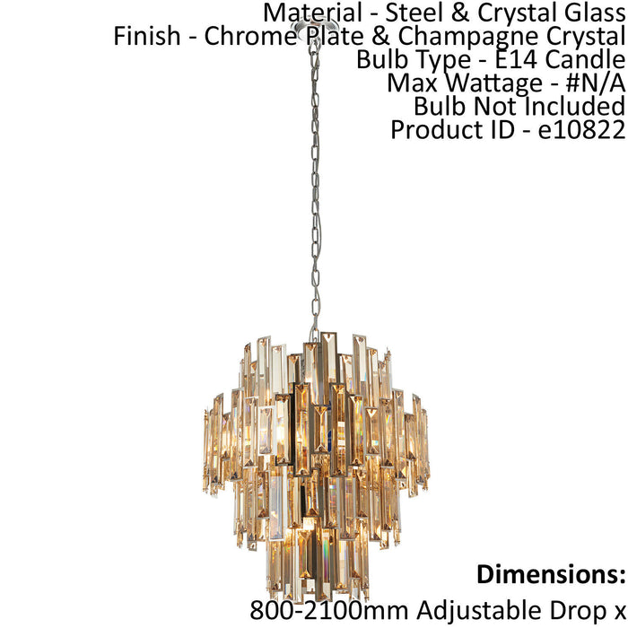Ceiling Pendant Light Chrome Plate & Champagne Crystal 12 x 40W E14 Loops