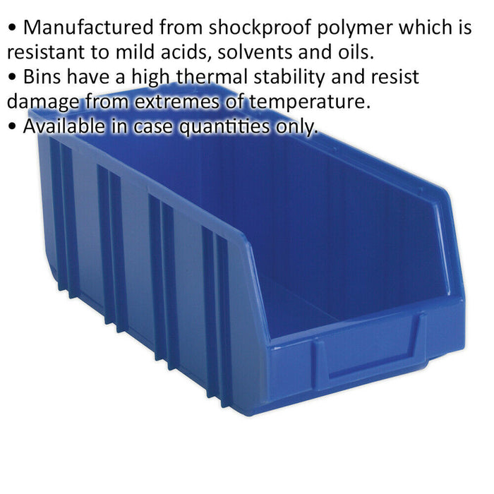 16 PACK Blue 145 x 335 x 125mm Plastic Storage Bin - Warehouse Part Picking Tray Loops