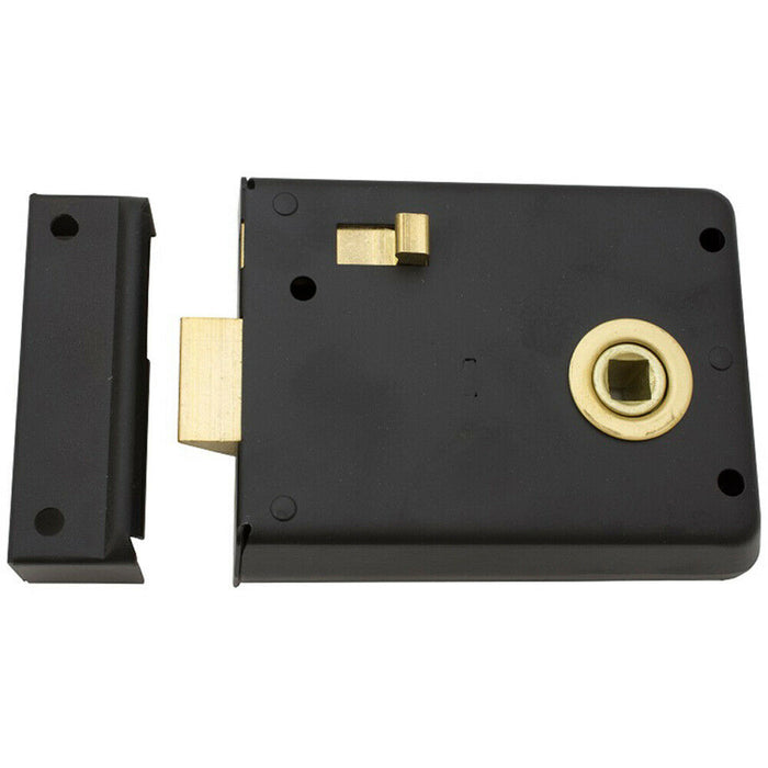 Traditional Contract Rim Latch 102 x 76mm Black Japanned Door Security Lock Loops