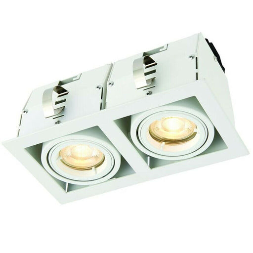 Double Square Adjustable Head Ceiling Spotlight Matt White GU10 7W Box Downlight Loops