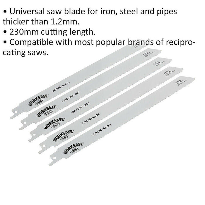 5 PACK 250mm Reciprocating Saw Blade - 18 TPI - Suitable for Iron Steel Pipes Loops