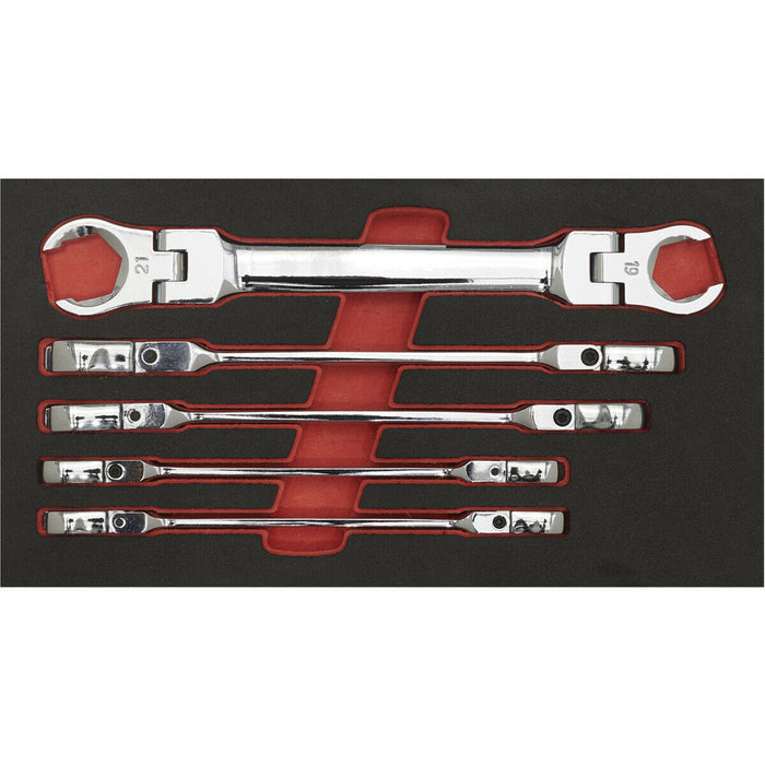 5 PACK Flexible Head Flare Nut Spanner Set - Compression Joint / Brake Wrench Loops