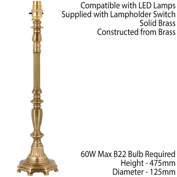 Luxury Traditional Table Lamp Light Solid Brass BASE ONLY Vintage Bulb Holder Loops