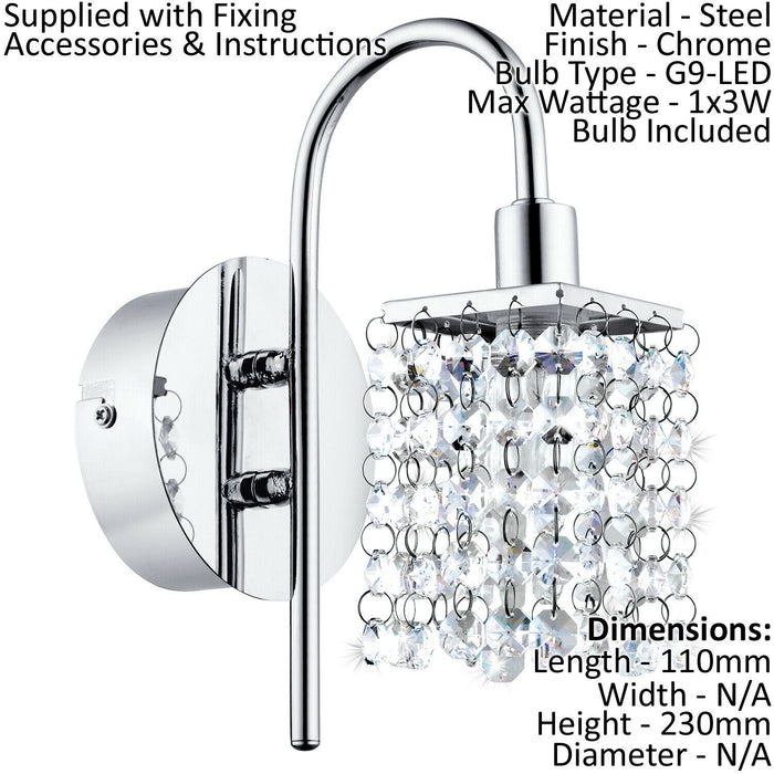 Low Ceiling Light & 2x Matching Wall Lights Chrome & Crystal IP44 Bathroom Lamp