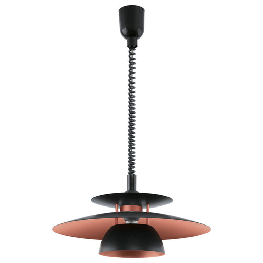 Pendant Light Height Adjustable Colour Black Shade Black Copper Bulb E27 1x60W Loops