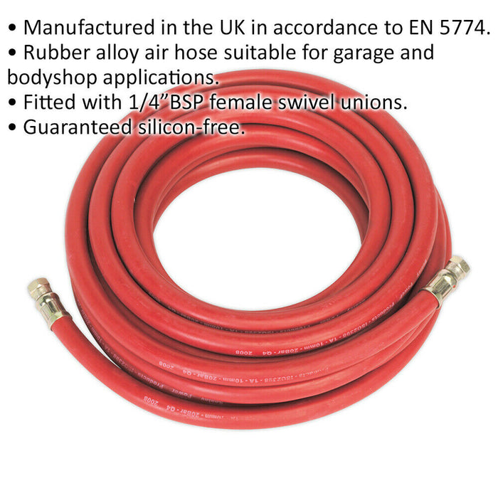 Rubber Alloy Air Hose with 1/4 Inch BSP Unions - 10 Metre Length - 10mm Bore Loops