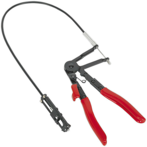Remote Action Hose Clip Tool - Long Reach Flexible Cable - Ratchet Action Loops