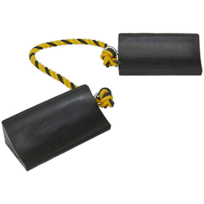 PAIR Heavy Duty Rubber Wheel Chocks - 1.05kg Each - Prevents Vehicle Movement Loops