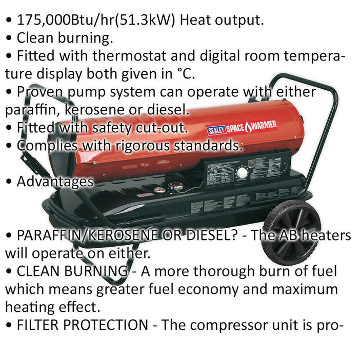 Industrial Space Warmer - Paraffin / Kerosene / Diesel Heater - 175000 Btu/hr Loops