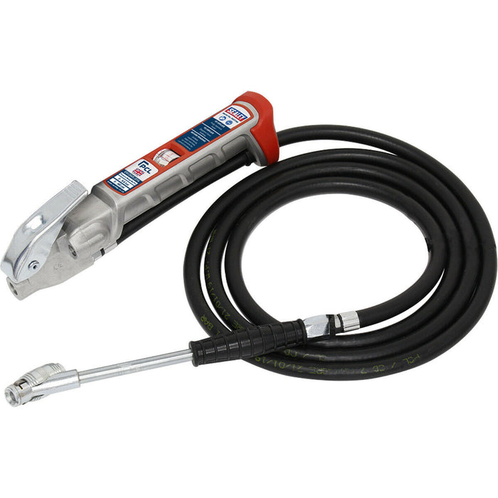 Tyre Inflator - Twin Clip-On Connector & Gauge - 2.5m Long Reach Arm & Hose Loops