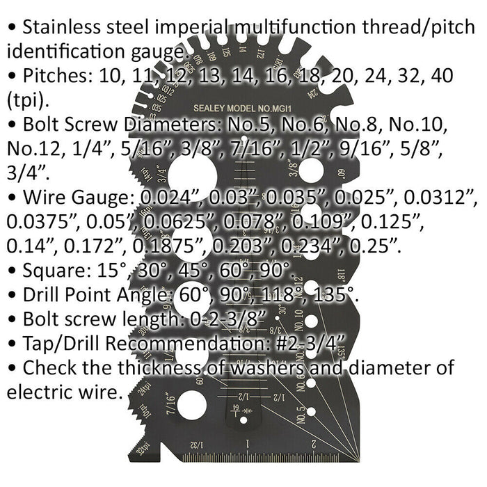 Imperial Multi Gauge - Stainless Steel - Thread & Pitch Identification Gauge Loops