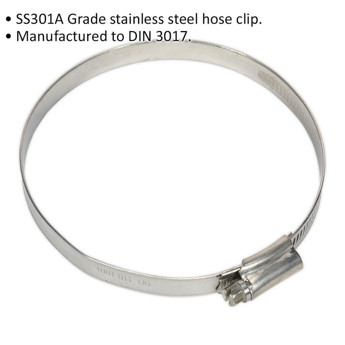 5 PACK Stainless Steel Hose Clip - 90 to 110mm Diameter - Hose Pipe Clip Fixing Loops