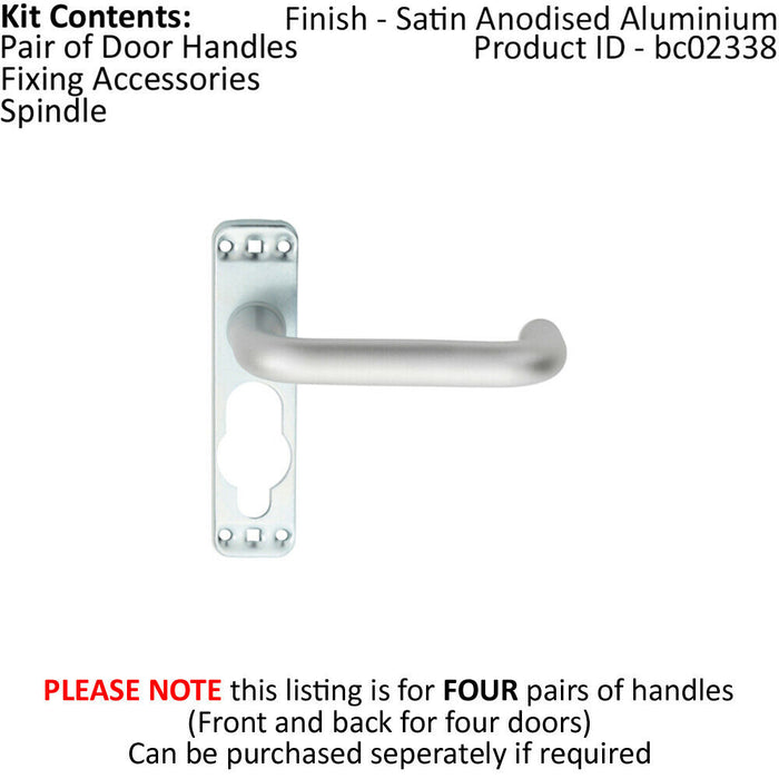 4x PAIR Safety Lever on Inner Backplate 152mm Door Handle Satin Aluminium Loops