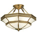 Luxury Semi Flush Ceiling Light Antique Brass Frosted Glass Traditional Feature Loops