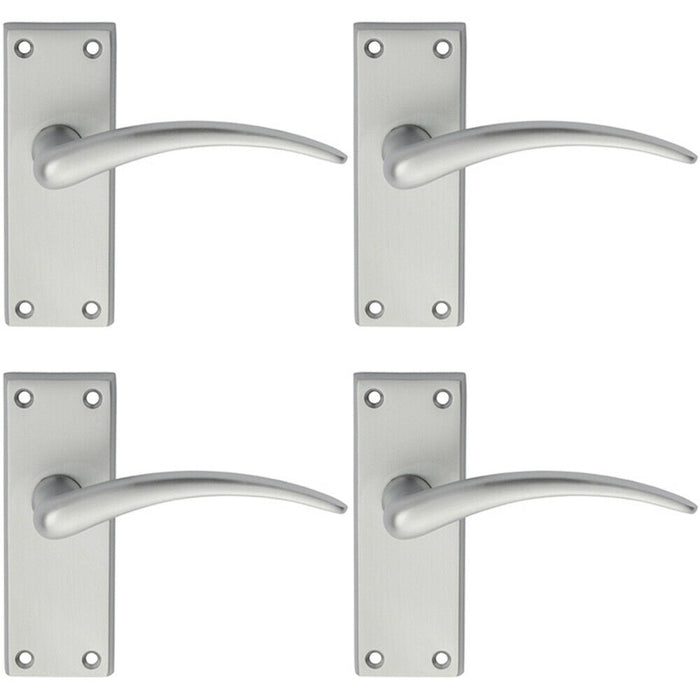 4x PAIR Slim Arched Door Handle on Latch Backplate 150 x 43mm Satin Chrome Loops