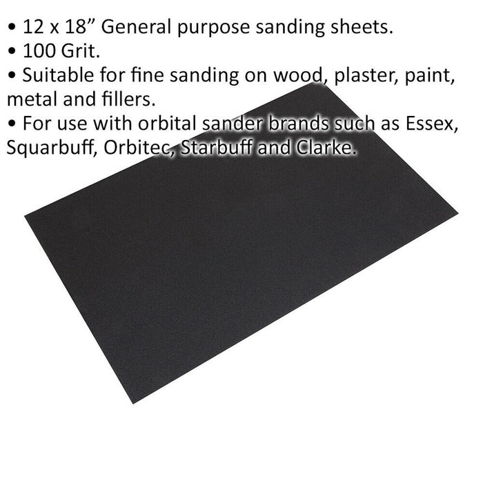 20 PACK Orbital Sanding Sheets - 12 x 18 Inch - 100 Grit - Electric Sander Paper Loops