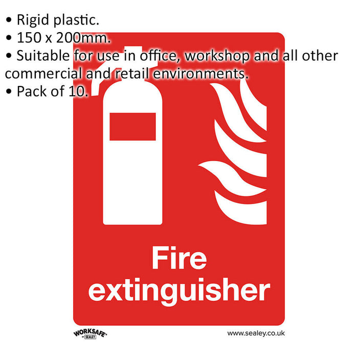 10x FIRE EXTINGUISHER Health & Safety Sign - Rigid Plastic 150 x 200mm Warning Loops