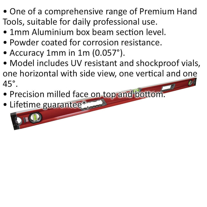 1200mm 3 Chamber Spirit Level - Precision Milled - PREMIUM Grip Handle Cut-Away Loops