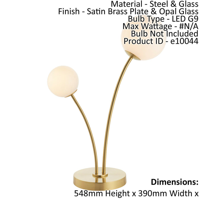 Table Lamp Satin Brass Plate & Opal Glass 2 x 3W LED G9 Complete Lamp Loops