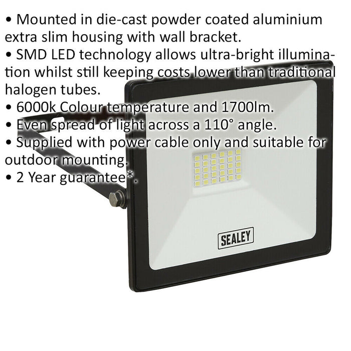 Extra Slim Floodlight with Wall Bracket - 20W SMD LED - IP65 Rated - 1700 Lumens Loops