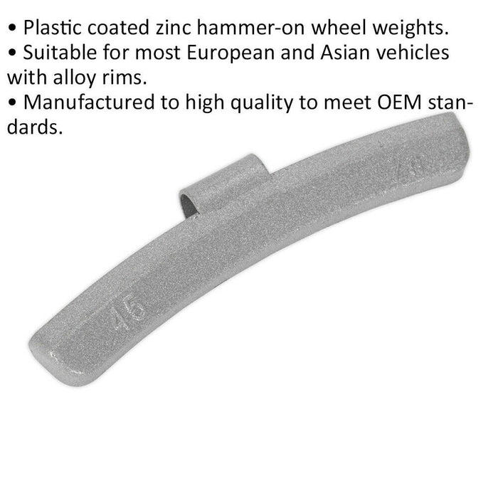 50 PACK 45g Hammer On Wheel Weights - Plastic Coated Zinc Alloy - Wheel Balance Loops