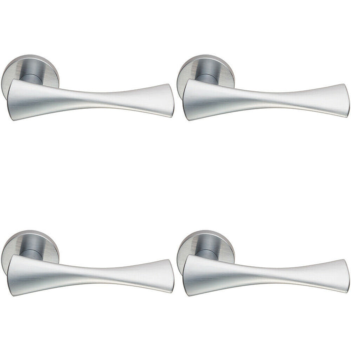4x PAIR Twisted Bow Shaped Handle on Round Rose Concealed Fix Satin Chrome Loops