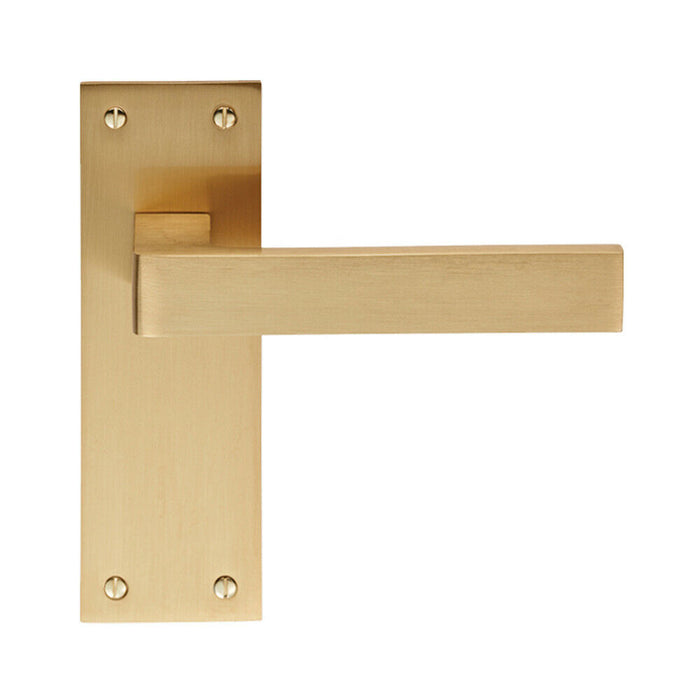 PAIR Straight Square Handle on Slim Latch Backplate 150 x 50mm Satin Brass Loops
