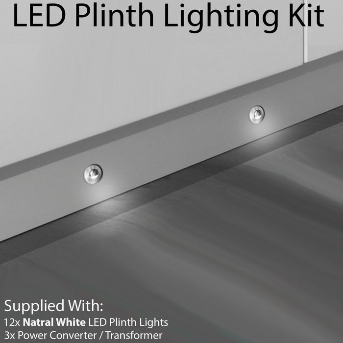 Eyelid LED Plinth Light Kit 12x Round Spotlight Kitchen Bathroom Floor Panel Loops
