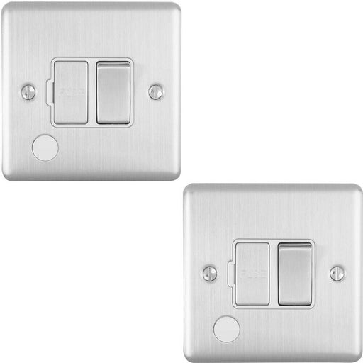 2 PACK 13A DP Switched Fuse Spur & Flex Outlet SATIN STEEL & White Isolation Loops