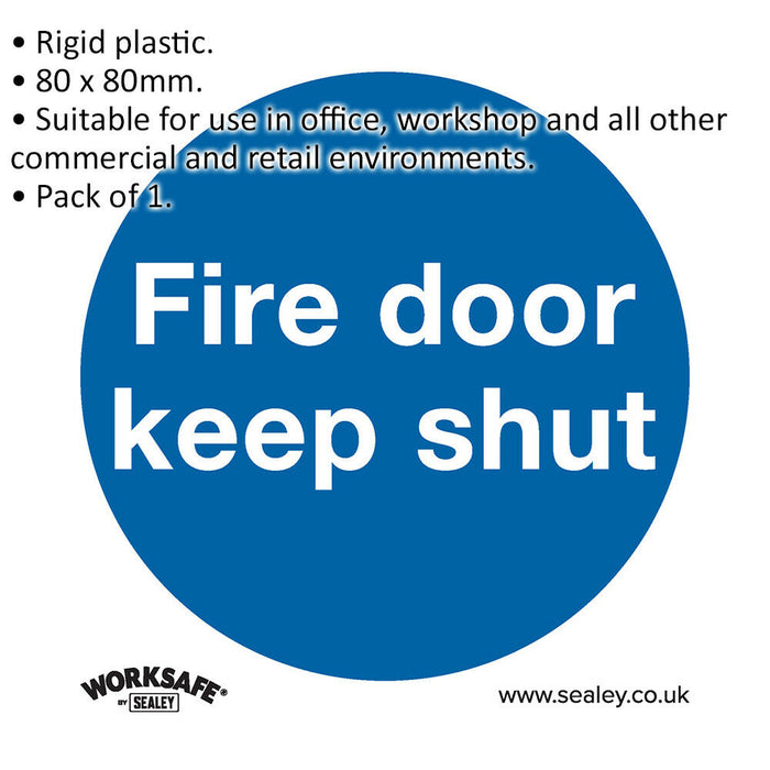 1x FIRE DOOR KEEP SHUT Health & Safety Sign - Rigid Plastic 80 x 80mm Warning Loops