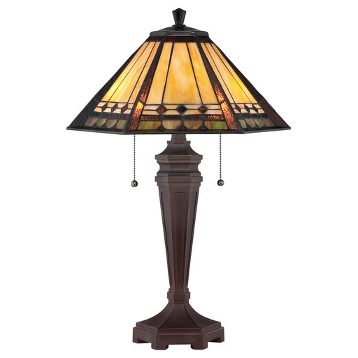 2 Bulb Table Lamp Tiffany Coloured Glass Metal Base Bronze Patina LED E27 60W Loops