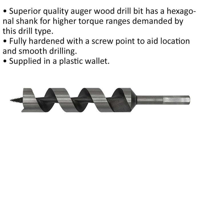 32 x 235mm Hardened Auger Wood Drill Bit - Hexagonal Shank - Woodwork Timber Loops