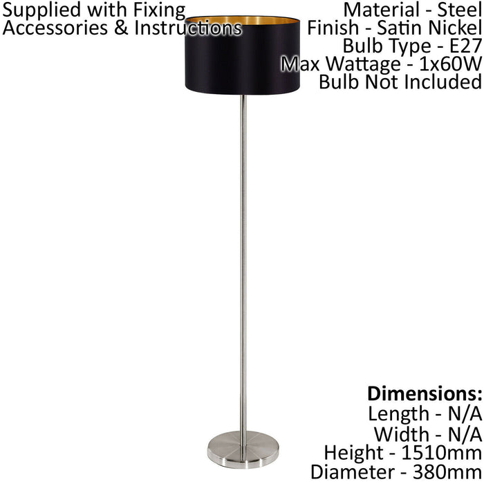 Floor Lamp Light Satin Nickel Shade Black Gold Fabric Pedal Switch Bulb E27 Loops