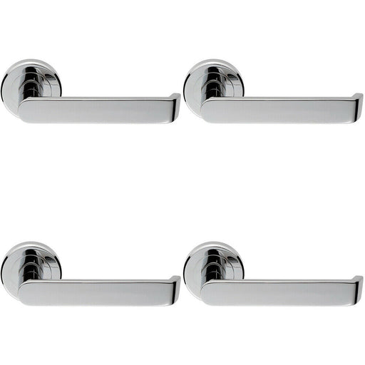 4x Flat Faced Lever on Concealed Fix Round Rose 50.5mm Diameter Polished Chrome Loops