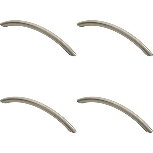 4x Curved Bow Cabinet Pull Handle 153 x 10mm 128mm Fixing Centres Satin Nickel Loops
